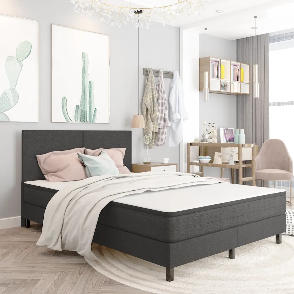 Letto matrimoniale | Letto per adulti | Letto a Molle Grigio in Tessuto 180x200 cm