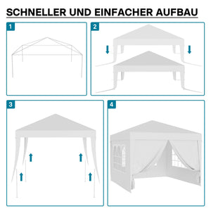 Gazebo 3 x 3 m in bianco con protezione UV 50+, tendone da giardino con lati rimovibili, tenda da festa con finestre, ad esempio per terrazze e festival