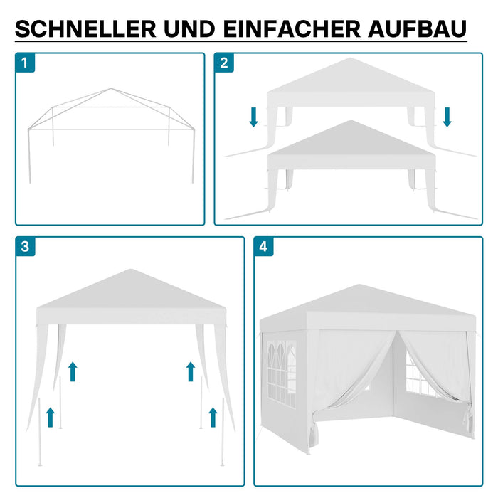 Gazebo 3 x 3 m in bianco con protezione UV 50+, tendone da giardino con lati rimovibili, tenda da festa con finestre, ad esempio per terrazze e festival
