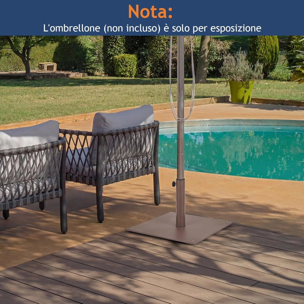 Base per Ombrellone Quadrata 50 cm, 16 kg con 4 Piedini Regolabili, Adattatori da 4cm/5cm, Supporto Ombrellone Installazione Veloce, per Patio Piscina (Marrone)