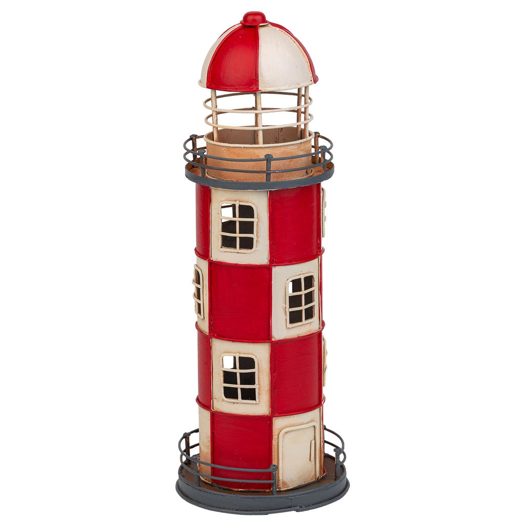 Faro salvadanaio in metallo rosso 12x12x31h