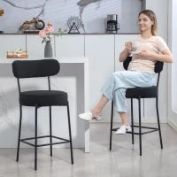 Set di 2 sgabelli da bar in tessuto bouclé, con schienale curvo, poggiapiedi, 49x52x95cm, Nero