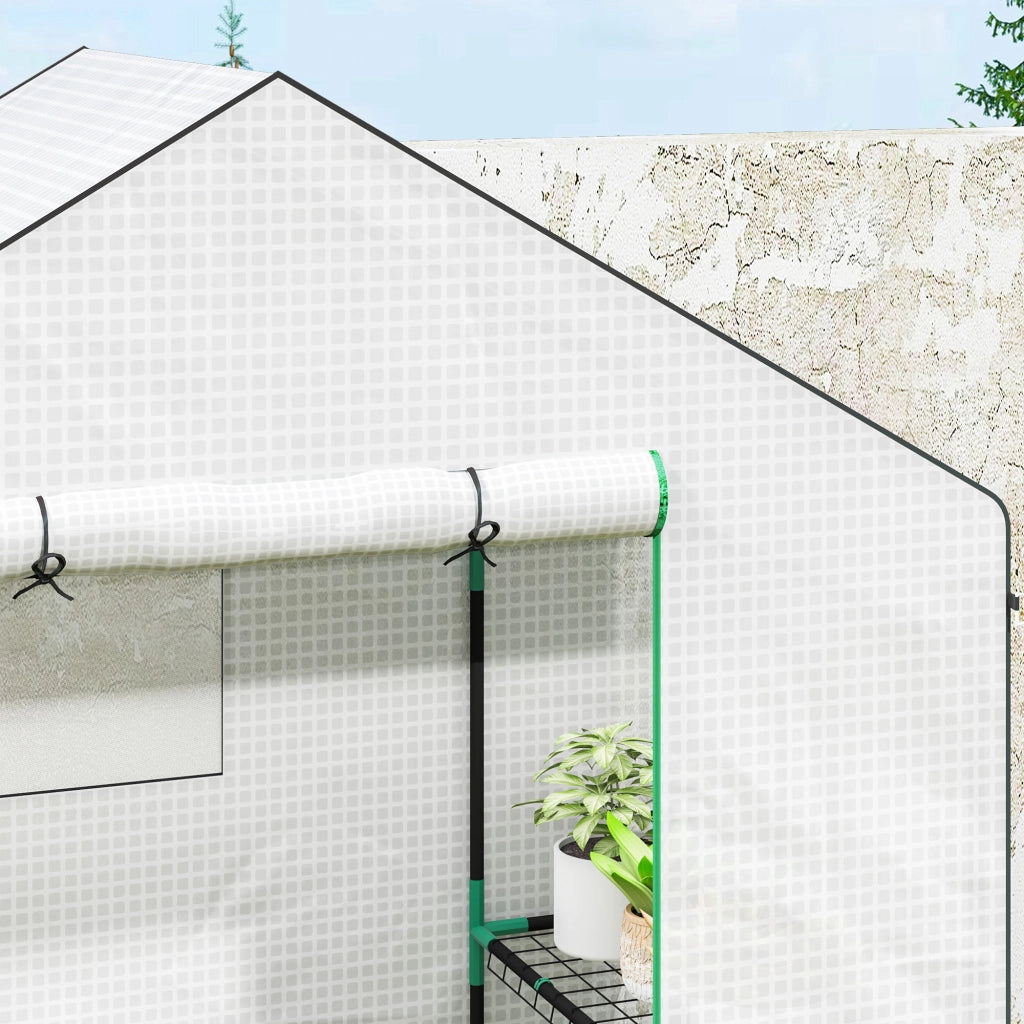 SERRA 143x74x190 cm in plastica bianca con ripiani e porta avvolgibile