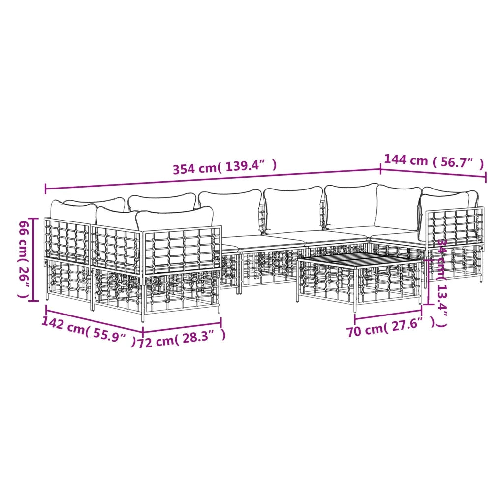 Set Divani da Giardino 8 pz con Cuscini Antracite in Polyrattan 3186803