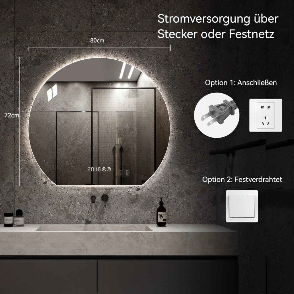 SPECCHIO DA BAGNO LED ROTONDO 80 cm Argento Vetro 5 mm