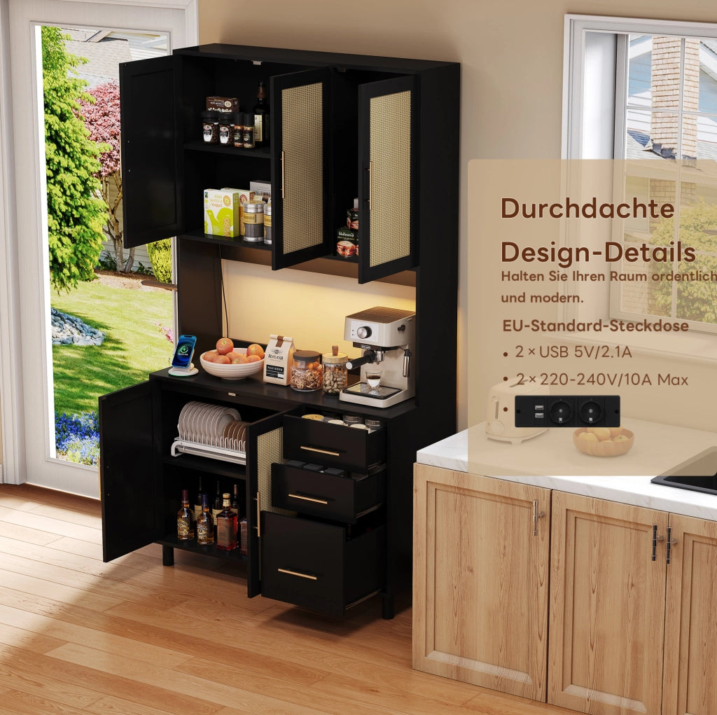 Credenza da cucina LED 100x40x183 cm con prese e USB