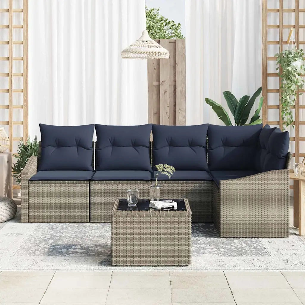 Set Divano da Giardino 6 pcs Grigio e Blu Navy polyrattan
