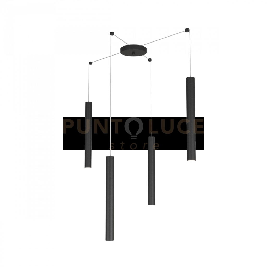 ROUND TUBE SOSPENSIONE 4 LUCI NERO CAVO CM.250 CON BASE 1174-S4-NE