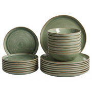 Set di 24 stoviglie in gres caolino fatto a mano con smalto reattivo verde Cucina Sala da pranzo