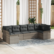 Set di Divani da Giardino a 7 Pezzi con Cuscini Grigio Chiaro in Polyrattan