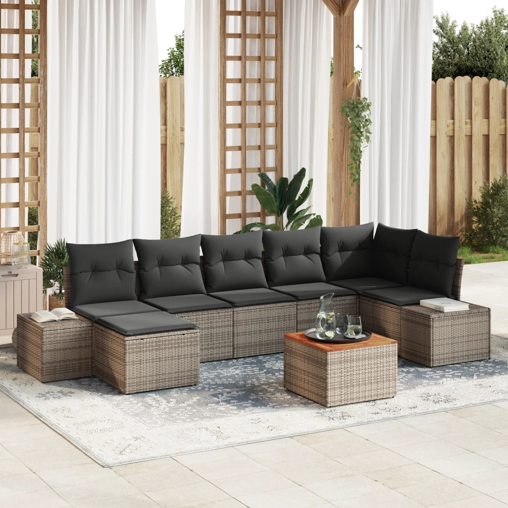 Set di divani da giardino 8 pezzi con cuscini grigio rattan sintetico acacia