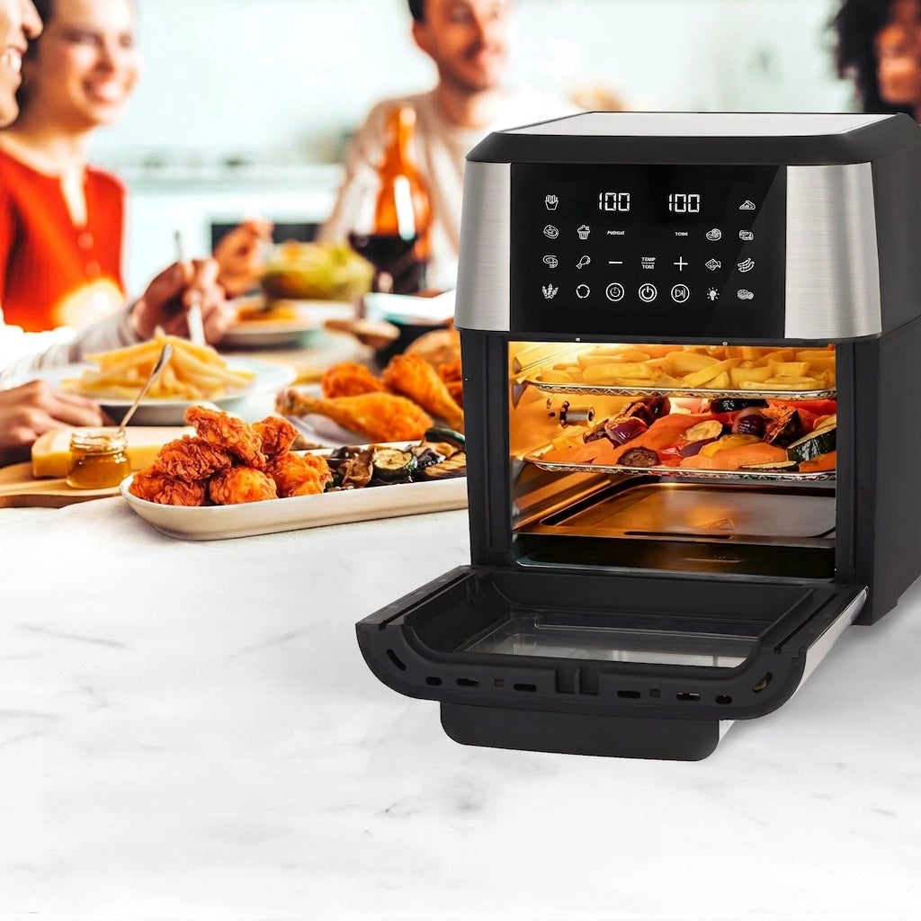Friggitrice ad Aria XXL 12 L con 12 Funzioni; Touch Screen LED; Girarrosto e Circolazione Aria 360°
