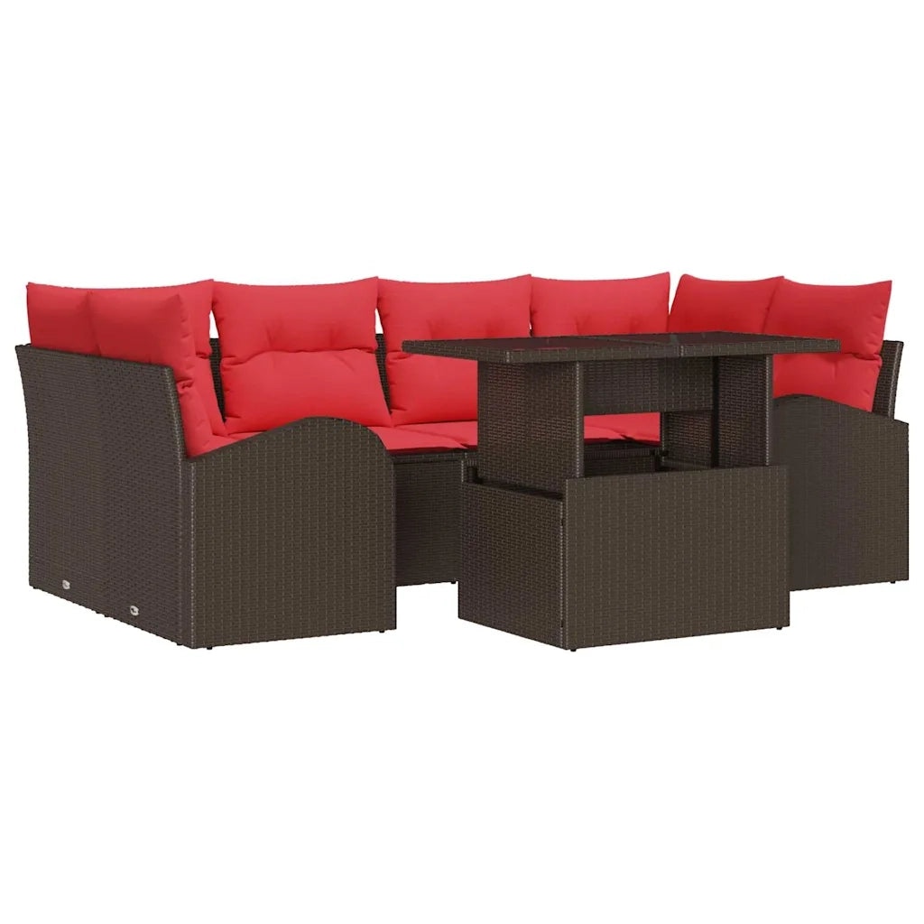 Set Divano da Giardino con cuscino 7 pcs Marrone e Rosso
