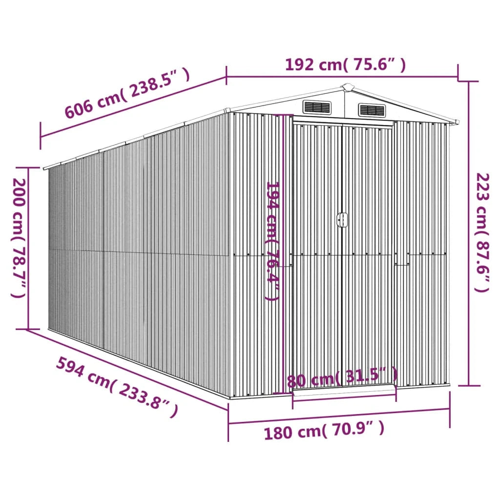 Casetta da giardino cabina ripostiglio capanno da esterno capanno per attrezzi robusta colore chiaro 192 x 606 x 223 cm acciaio zincato marrone 02_0022307