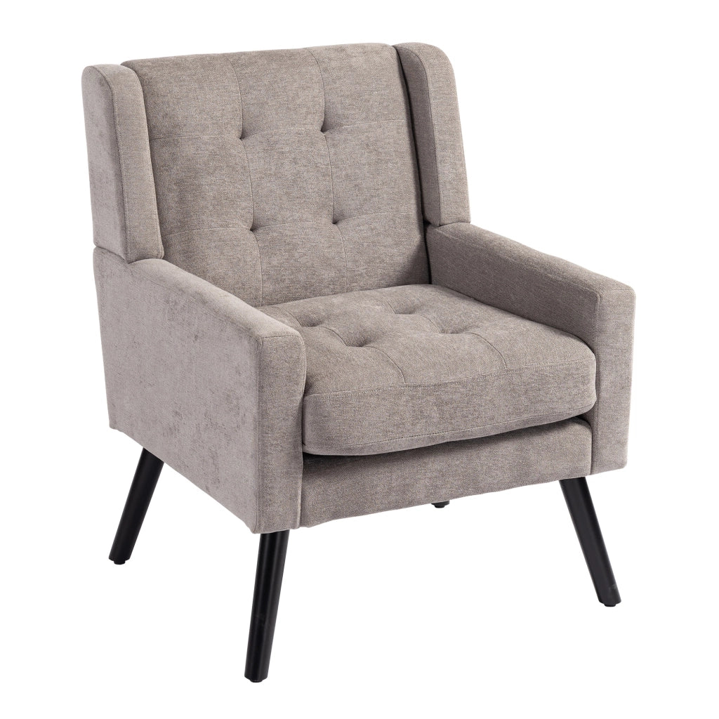 POLTRONA imbottita in lino grigio chiaro con gambe in legno massello