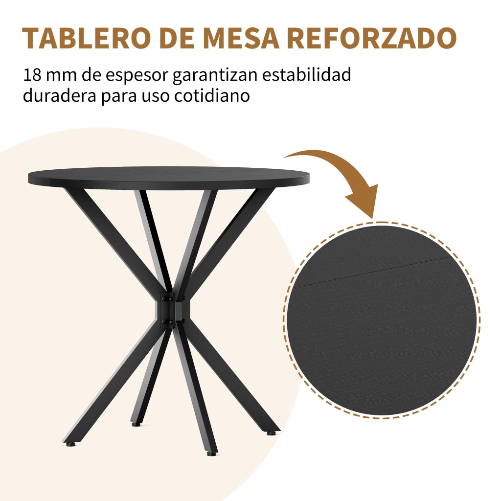 Tavolo da pranzo rotondo con gambe a X in ferro, piano nero, per cucina e home office, diametro 80 cm