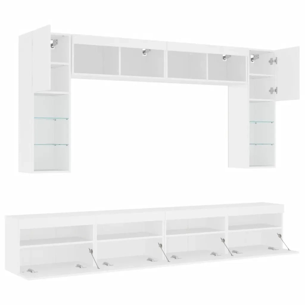 Set Mobili TV a Muro 8 pz con Luci LED Bianco