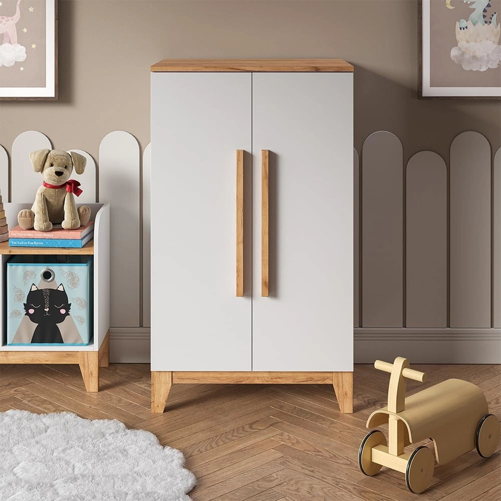 Armadio per bambini Malia, Bianco/Artisan, 70 x 120 cm, per la conservazione di abbigliamento per bambini e combinabile