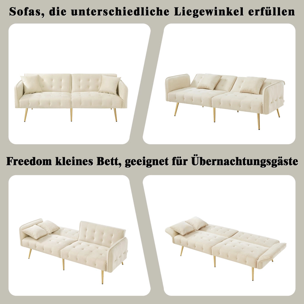 DIVANO LETTO 2 POSTI 215x81,5 cm Velluto Beige con schienali e braccioli regolabili