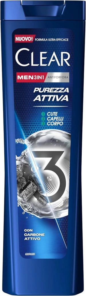 CLEAR SHAMPOO ANTIFORFORA CON CARBONE ATTIVO E ACIDO IALURONICO 225ML 3IN1 PUREZZA ATTIVA OKY