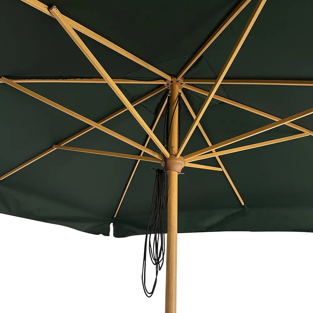 Tempo Style - Ombrellone da Giardino Vomero 3x3 m | Ombrellone da Esterno in Alluminio e Poliestere 180g/㎡ (Verde/Legno Rovere)