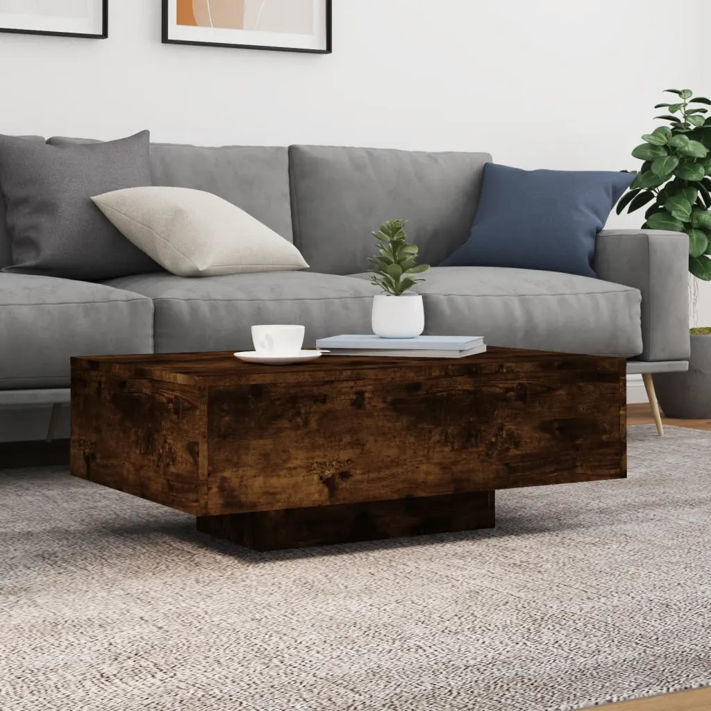 Tavolino da Soggiorno con Luci LED Rovere Fumo 85x55x31 cm 836613