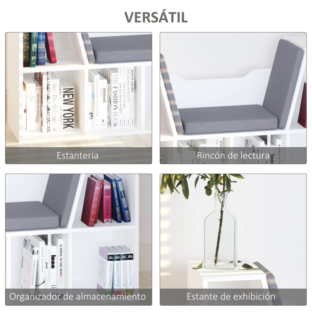 Libreria con seduta e scaffali cubo ¨C zephmum ¨C 102x30x61 cm, bianco e grigio