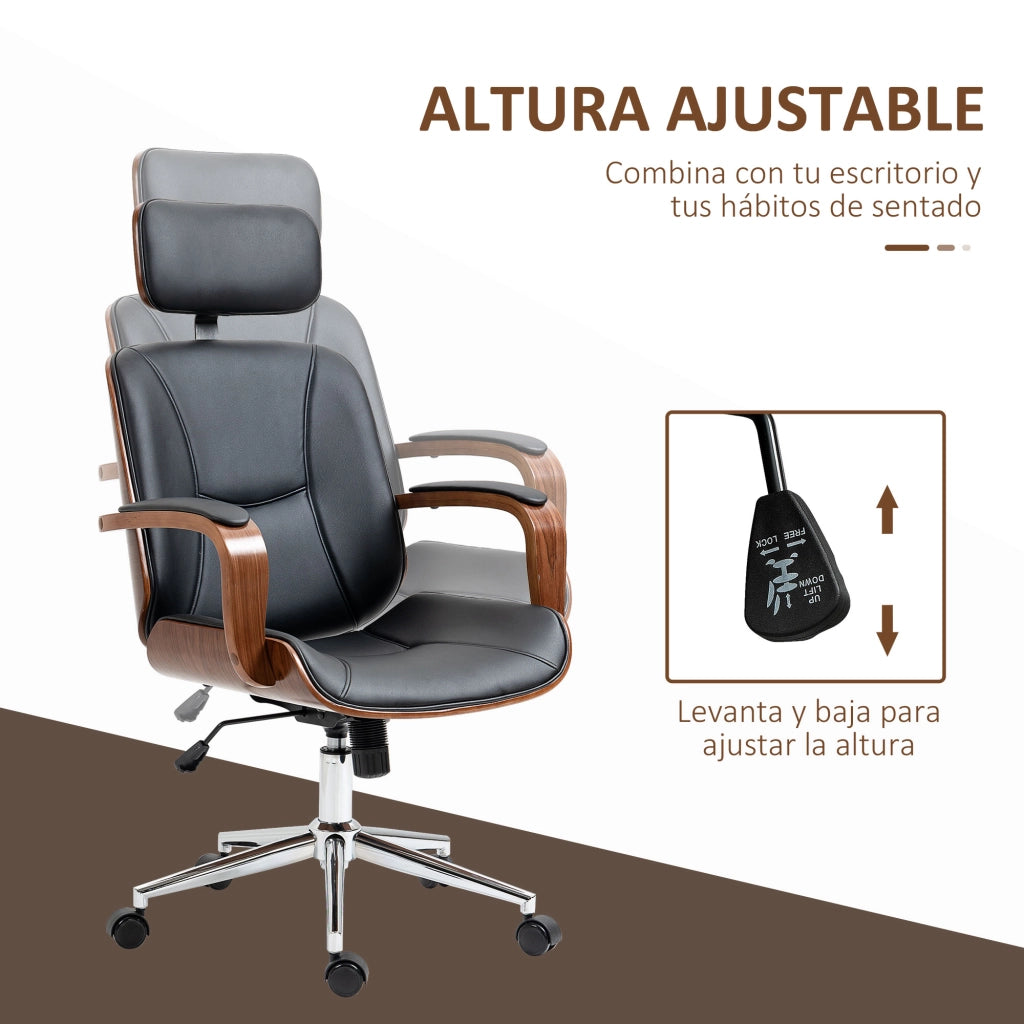 Sedia da Ufficio Basculante con Schienale Regolabile e Poggiatesta ¨C Zephmum ¨C Nero, Ecopelle, 63x62x110-120 cm