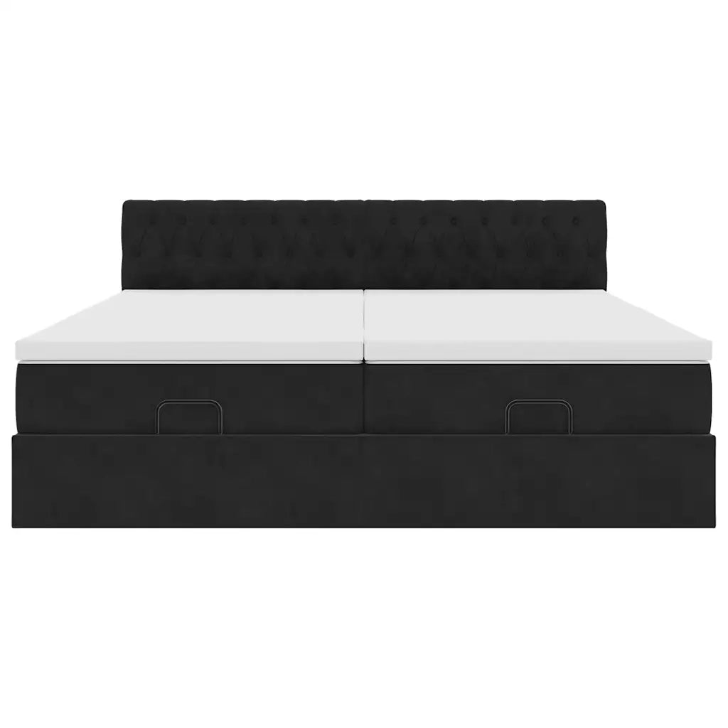 Struttura Letto Pouf con Materassi Nero 160x200 cm in Velluto 3312088