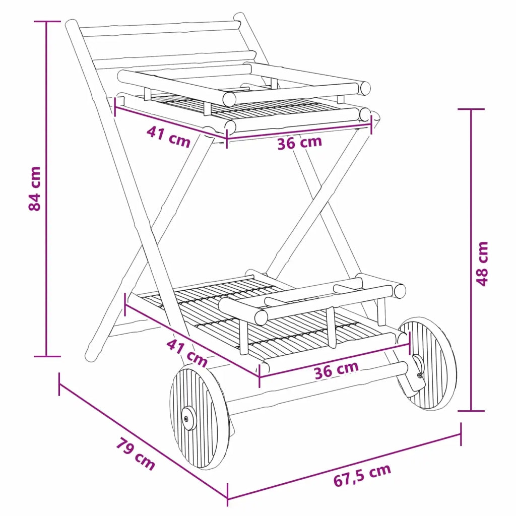 Carrello da servizio con ruote Naturale 79 x 67,5 x 84 cm Bambù 42028068