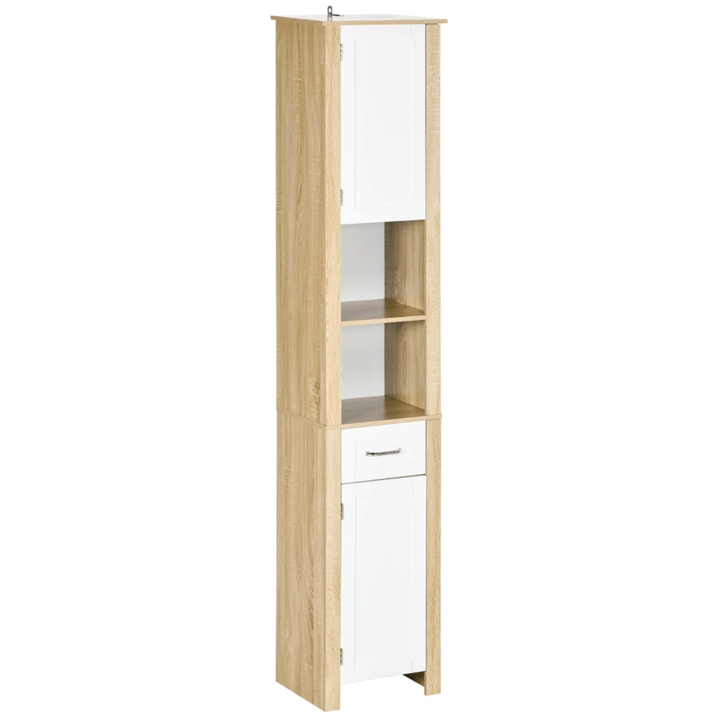 Armadietto Bagno Alto con Cassetto, Ante e Ripiani Regolabili ¨C zephmum ¨C Bianco 37x30x184 cm