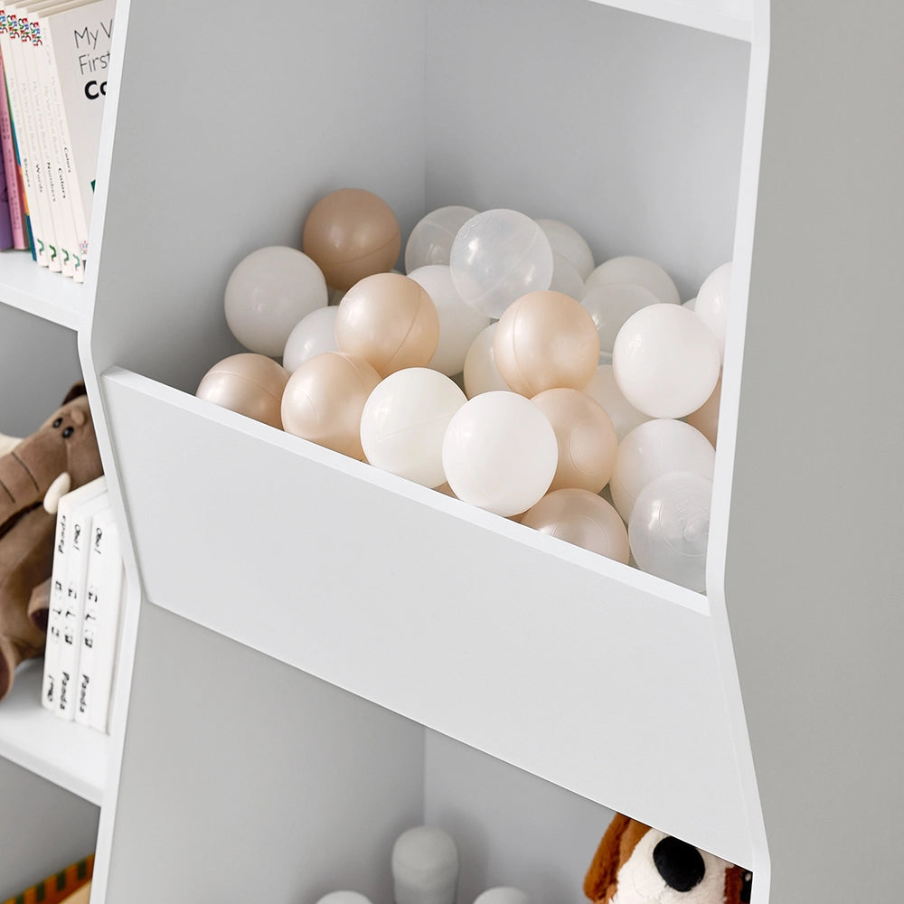 SoBuy Libreria Montessoriana per Bambini - Scaffale Portagiochi con 5 Scomparti Aperti - Libreria da Terra per Cameretta Bianco 80x34x104 cm KMB55-K-W