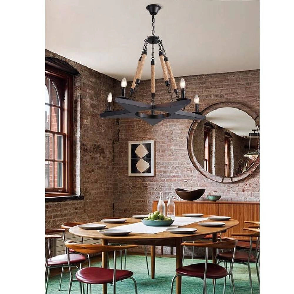 Trade Shop - Lampadario Stile Industriale A Forma Di Stella Corda Di Canapa Metallo E14 A39-5 -