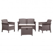 SALOTTO VENEZIA IN WICKER TAUPE CON TAVOLO, DIVANO E POLTRONE OKX