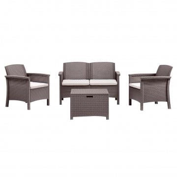 SALOTTO VENEZIA IN WICKER TAUPE CON TAVOLO, DIVANO E POLTRONE OKX