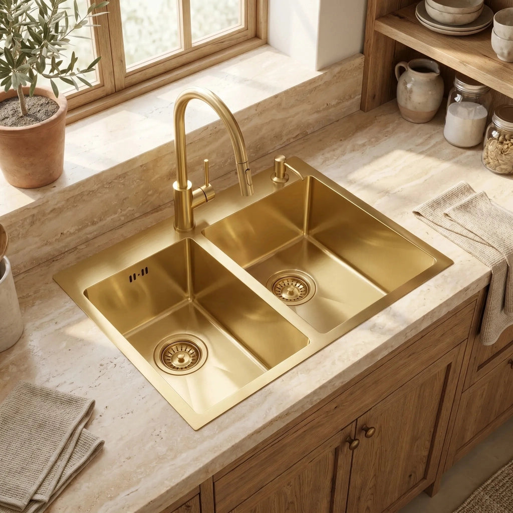 Lavello In Acciaio Toby Brush Gold senza rubinetto da cucina
