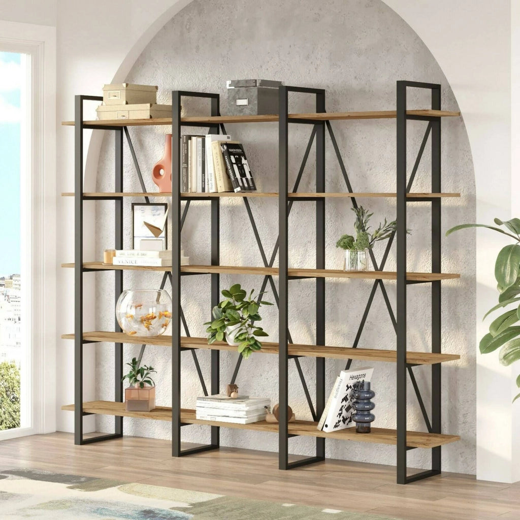 Libreria Altano, Scaffale da ufficio, Mobile portalibri, Biblioteca, 220x34h180 cm, Quercia