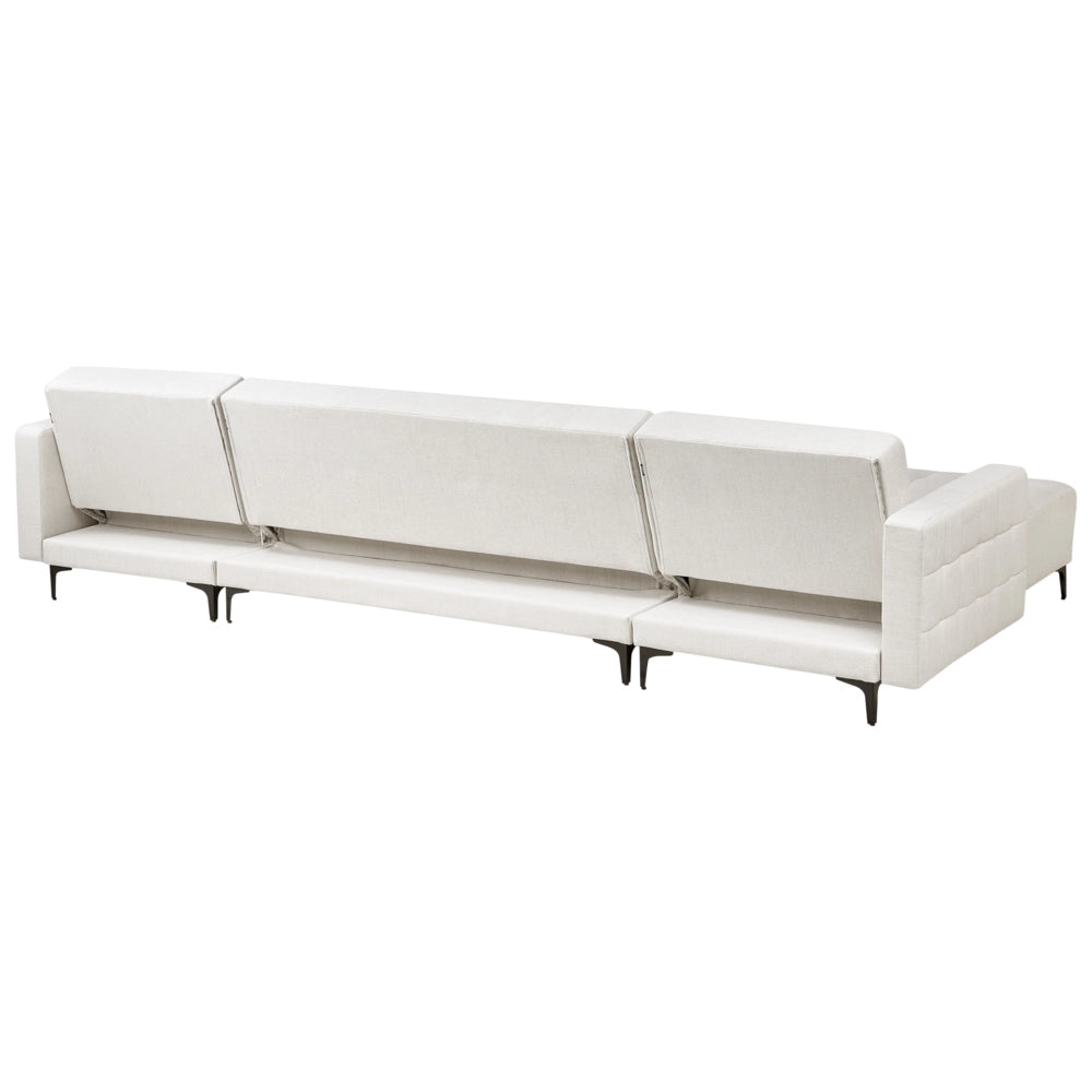 Divano letto ad angolo in tessuto trapuntato tessuto bianco sporco moderno a forma di U componibile a 5 posti con chaise longue