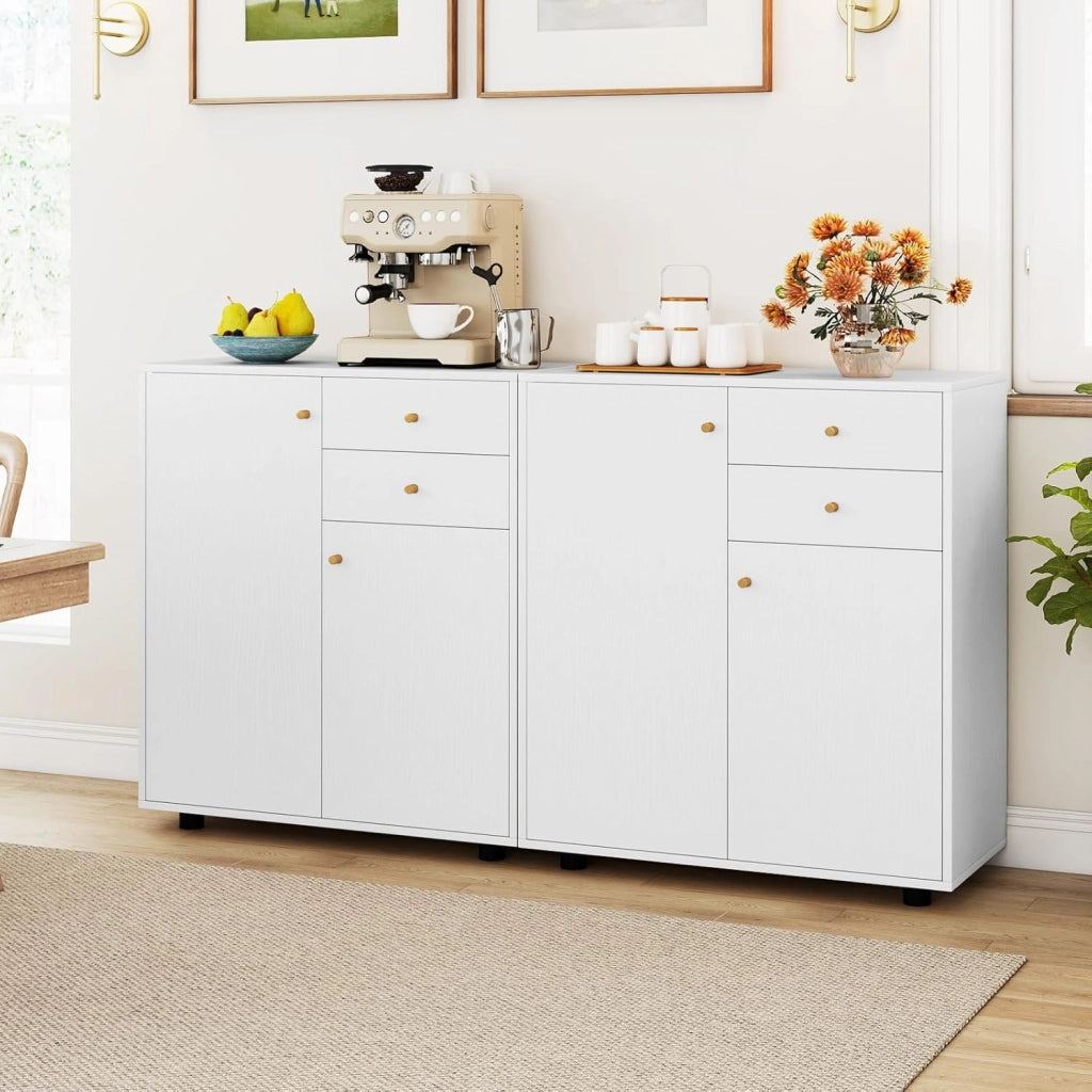 Armadietto da Cucina in Legno con 2 Cassetti e 3 Ripiani Regolabili, Credenza Sala da Pranzo e Soggiorno, 74 x 35 x 85,5 cm
