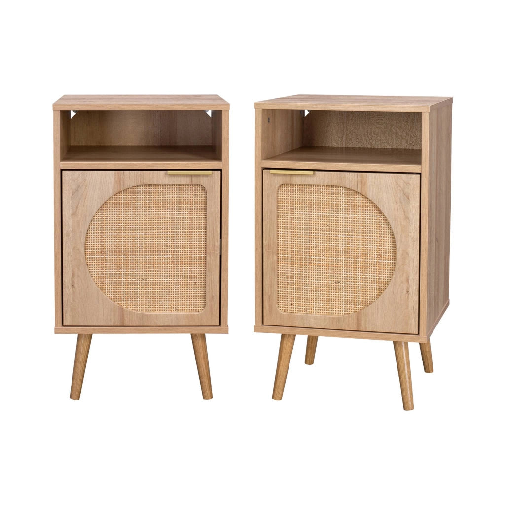Set 2 comodini, decoro in legno, canalina arrotondata, marrone