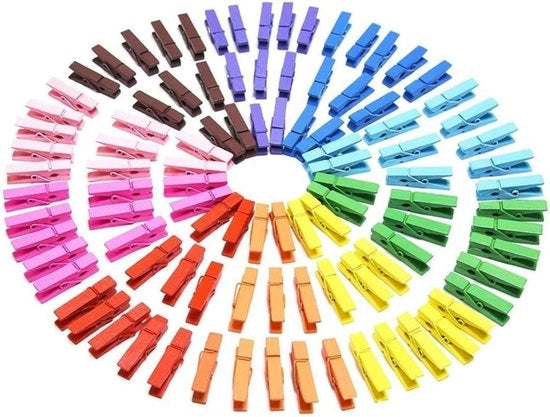 Mini Wasknijpers in Legno Colorati - 100 Pezzi per Fotografia e Decorazione