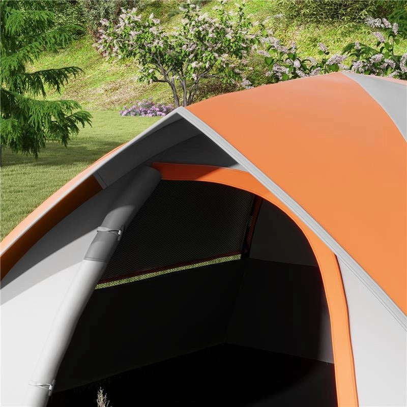 TENDA DA CAMPEGGIO 2 POSTI CON FINESTRA A RETE E GANCIO IN POLIESTERE 210X150X110 CM GRIGIO E ARANCIONE