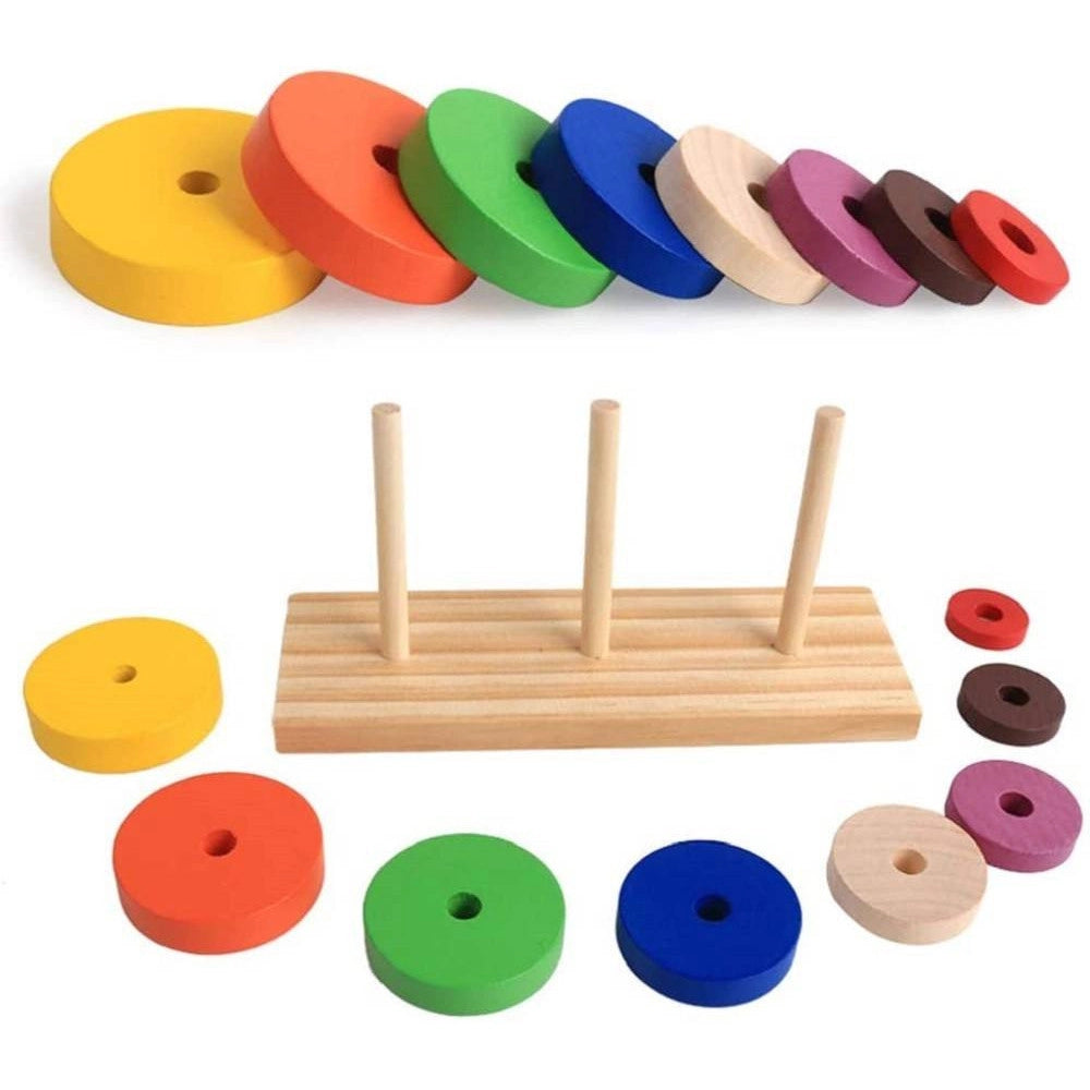 Trade Shop - Set Di Puzzle Legno Anello Colorato Torre Giocattoli Educativi Sviluppo Bambini -