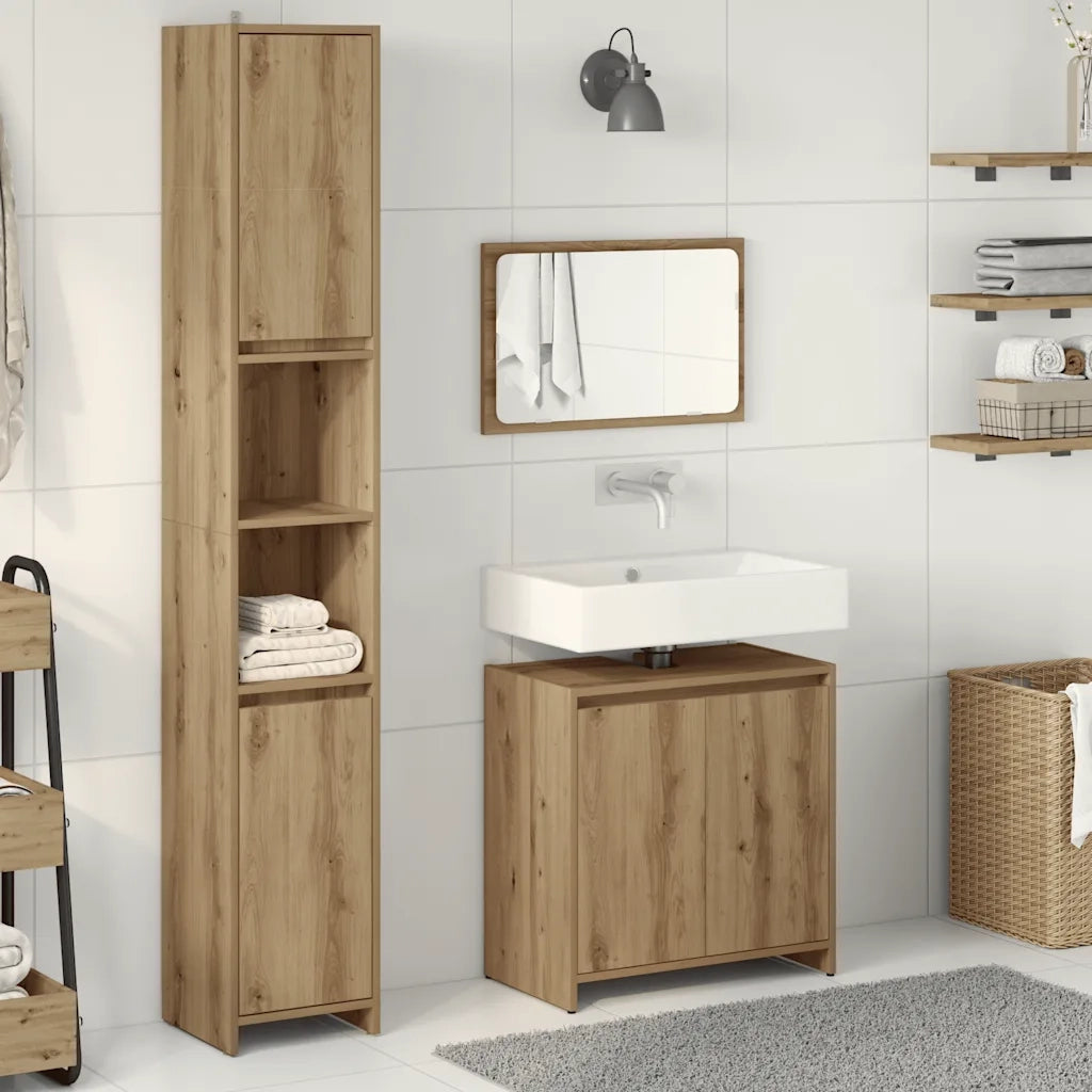 vidaXL Set Mobili da Bagno 3 pz Rovere Artigianale Legno Multistrato
