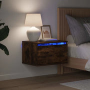 Comodini a Parete con luci LED 2 pz Rovere Fumo