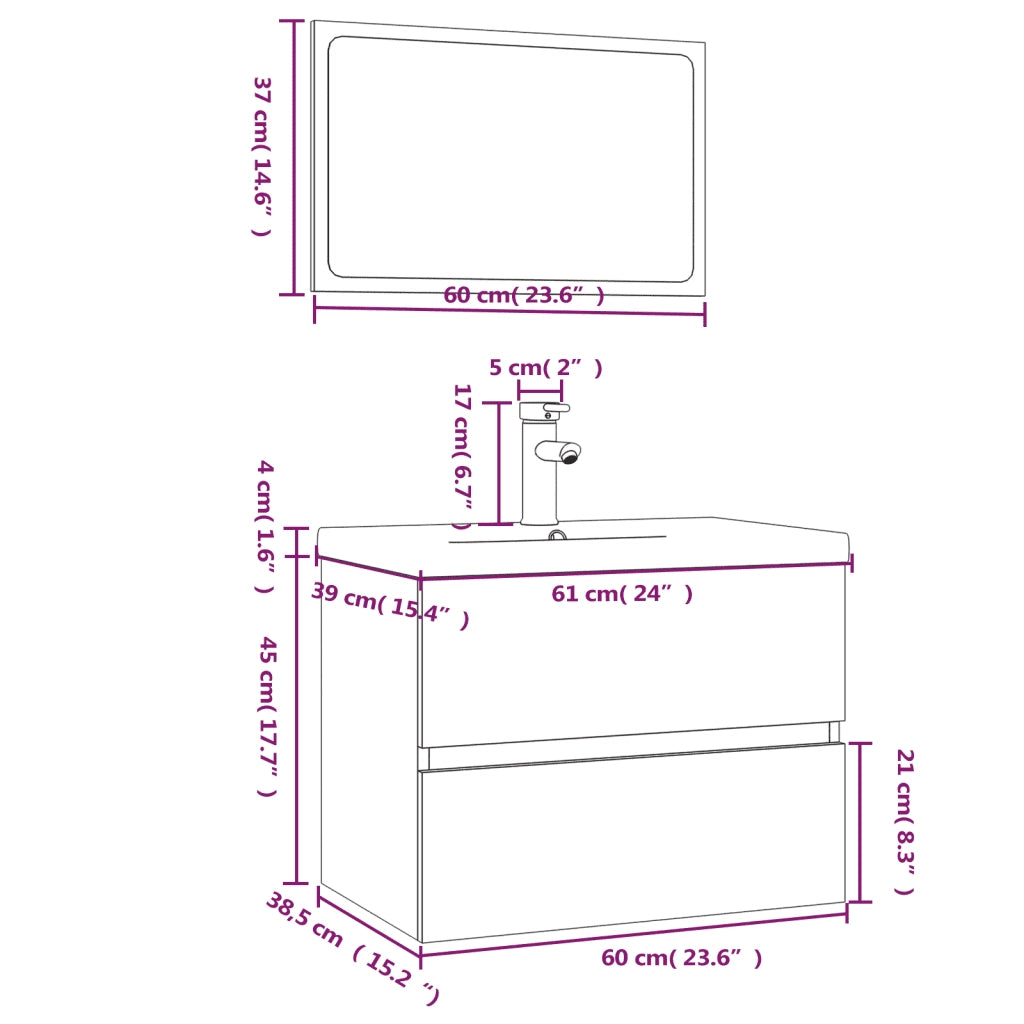 Set di Mobili da Bagno Grigio Sonoma in Legno Multistrato