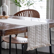 Tappeto da tavola con trecce - Tappeto da tavola boho rettangolare intrecciato con mesh di seta per decorazione di tavola di matrimonio - Beige 30 x 120 cm