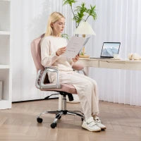 Sedia da Scrivania Girevole con Altezza Regolabile Braccioli Schienale Curvo Funzione di Basculante Rosa