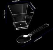 Mini vasi per dessert 60 ml 100 pezzi - Plastica trasparente - 100 cucchiai - Cheesecake - Mousse - Quadrato - Matrimonio - Compleanno