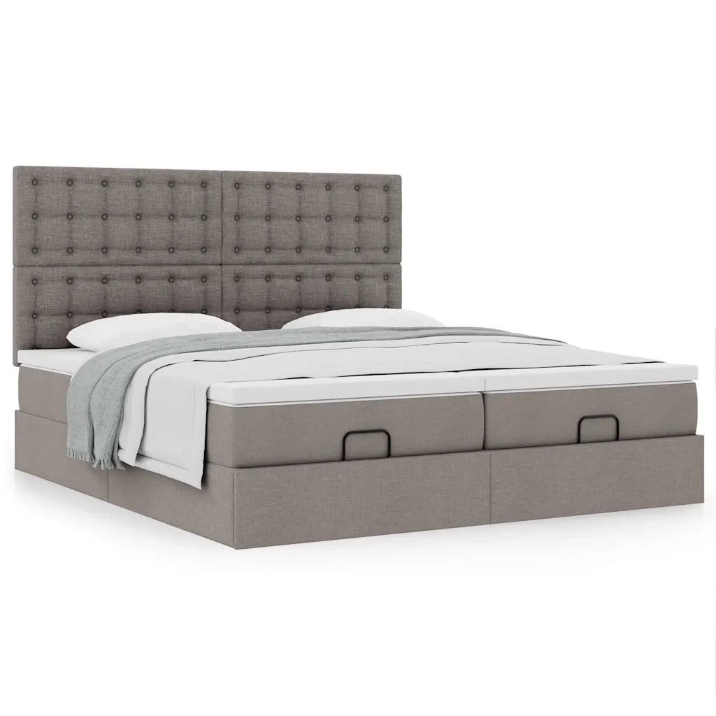 Struttura Letto Pouf con Materassi Tortora 200x200 cm Tessuto 3313745